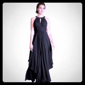 Embellished tiered chiffon halter gown dress